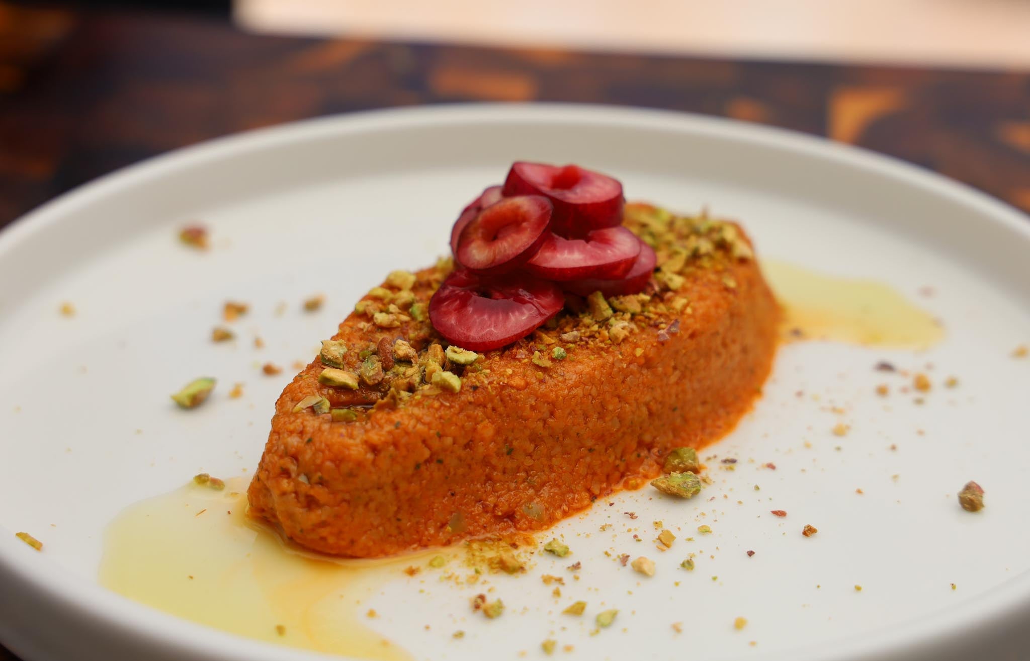 Vegan Kibbeh Nayyeh with Cherry Molasses & Pickled Cherries