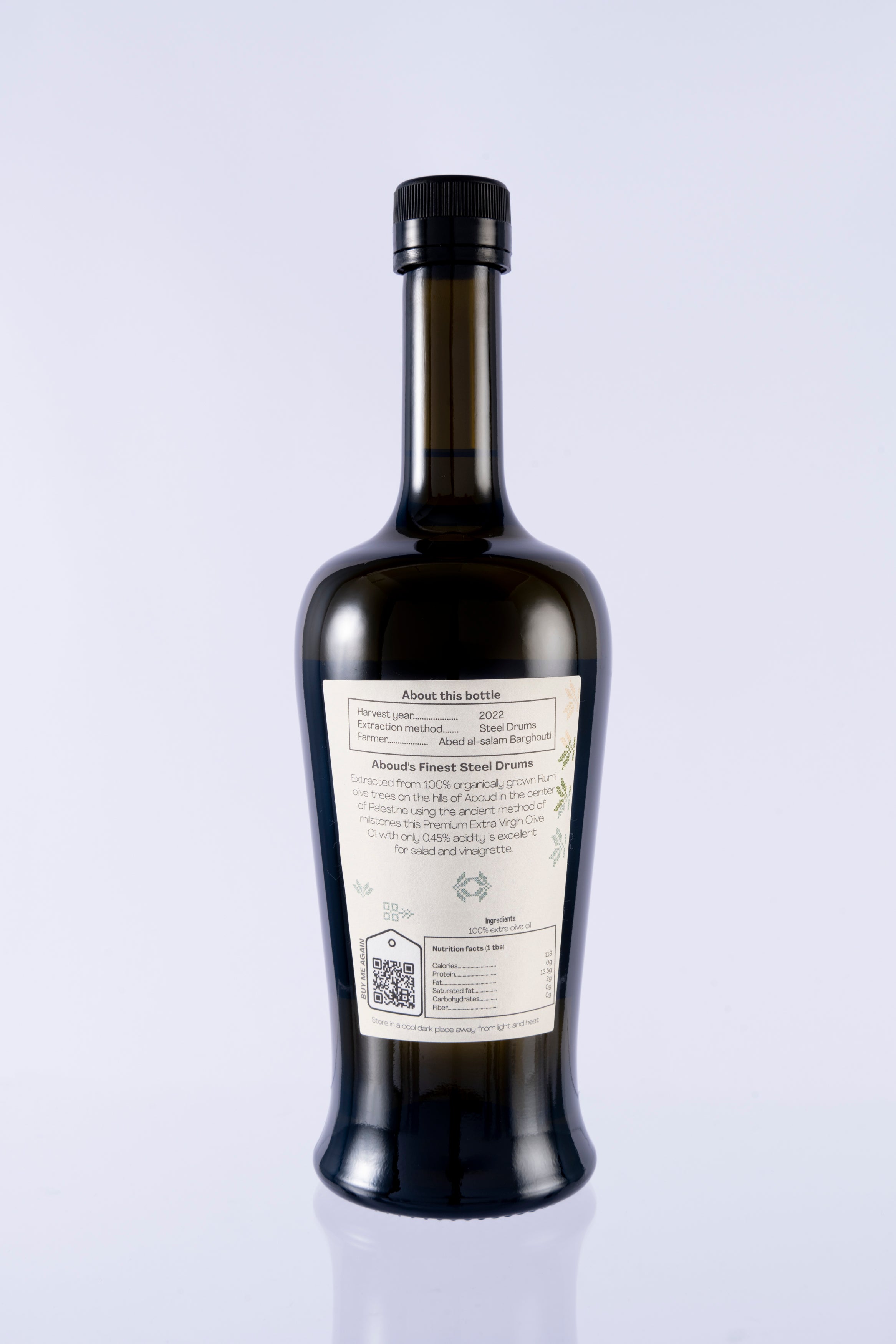 Aboud's aus Stahlfässern extrahiertes Olivenöl – reichhaltig und robust, natürlich verarbeitet – [750 ML / 25,3 FL OZ] – [Erntejahr: 2022]