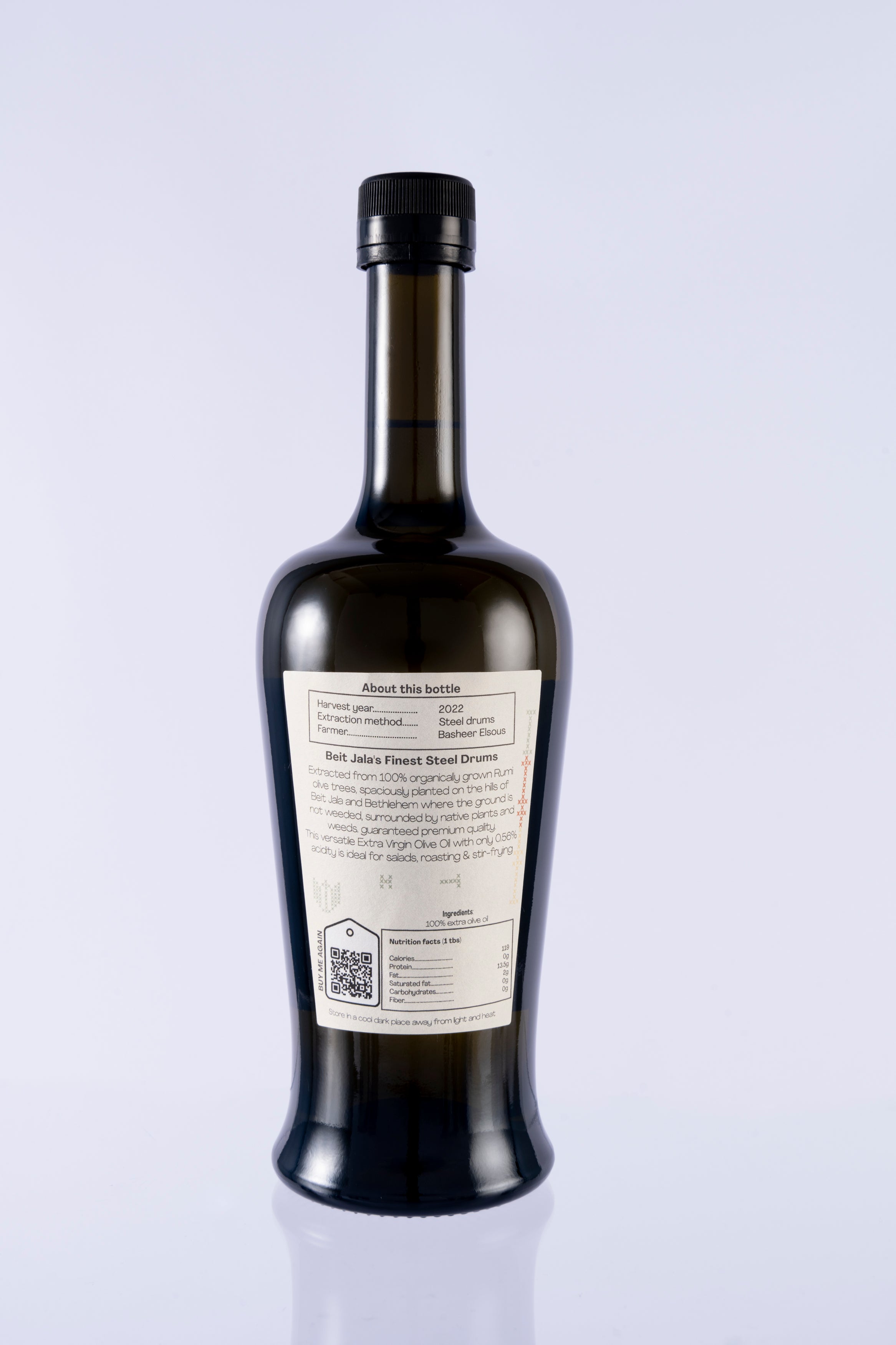 Beit Jala's Steel-Drum Extracted Olive Oil - Delicate and Nutty [750 ML / 25.3 FL OZ] - [Harvest Year: 2022]